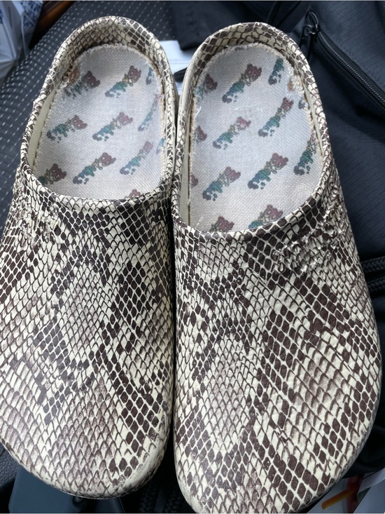 Birkenstock Shoes - Birkenstock Snake Print Clogs in Beige and Brown